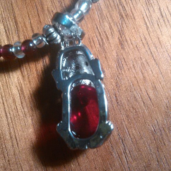 Simulated Ruby and Genuine Mozambique Garnet Silvertone Dragon Pendant Necklace - Picture 9 of 13